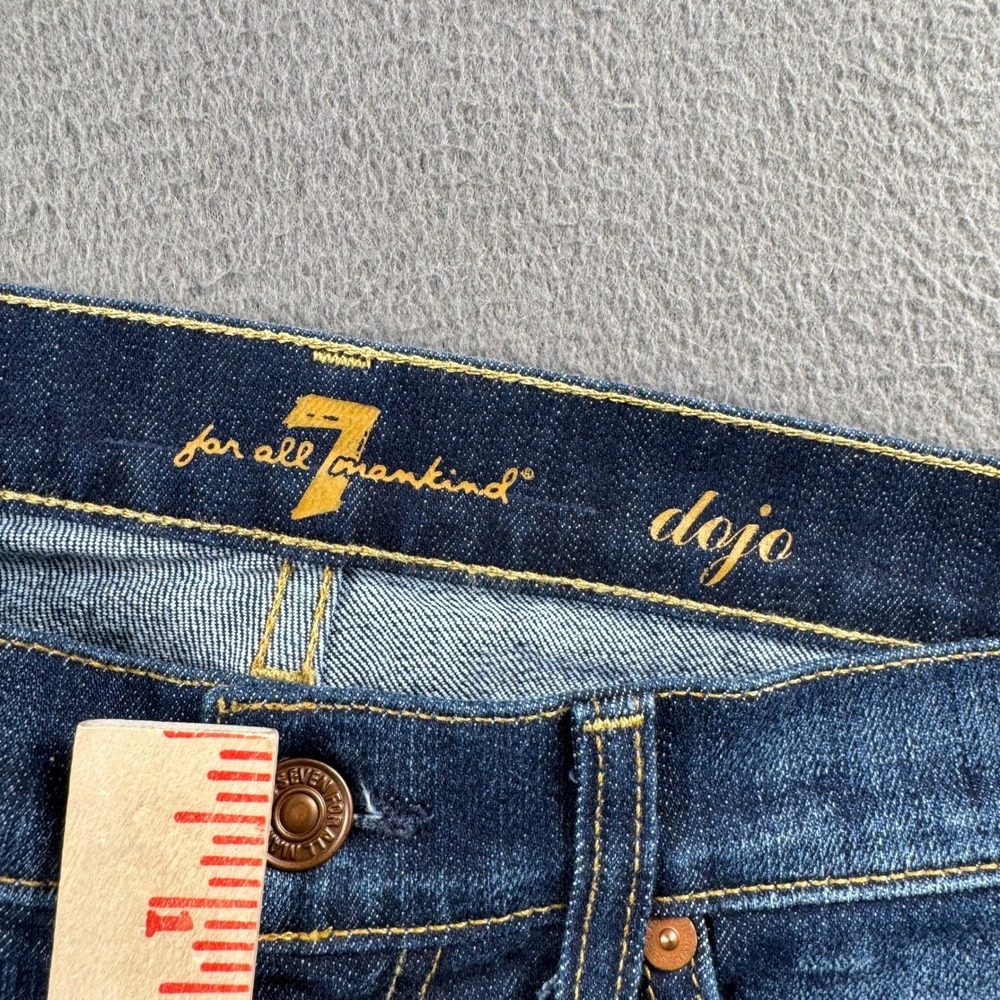 7 For All Mankind Dojo Jeans Women 26 Blue Flare Dark Wash Denim Made in USA - Picture 7 of 10